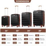 Suitour 4 Piece Luggage Sets, Hard Shell Suitcase Set with Spinner Wheels 16 20 24 28inch Travel Sets(Black Tan)