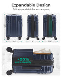 BAGSMART Expandable Carry On Luggage 22x14x9 Airline Approved, 20 Inch Travel Luggage with Spinner Wheels, Lightweight Hard Shell Suitcase Carry on Dark Blue