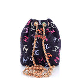 Chanel, Pre-Loved Logo Drawstring CC Bucket Backpack Quilted CC Printed Fabric Small, Blue