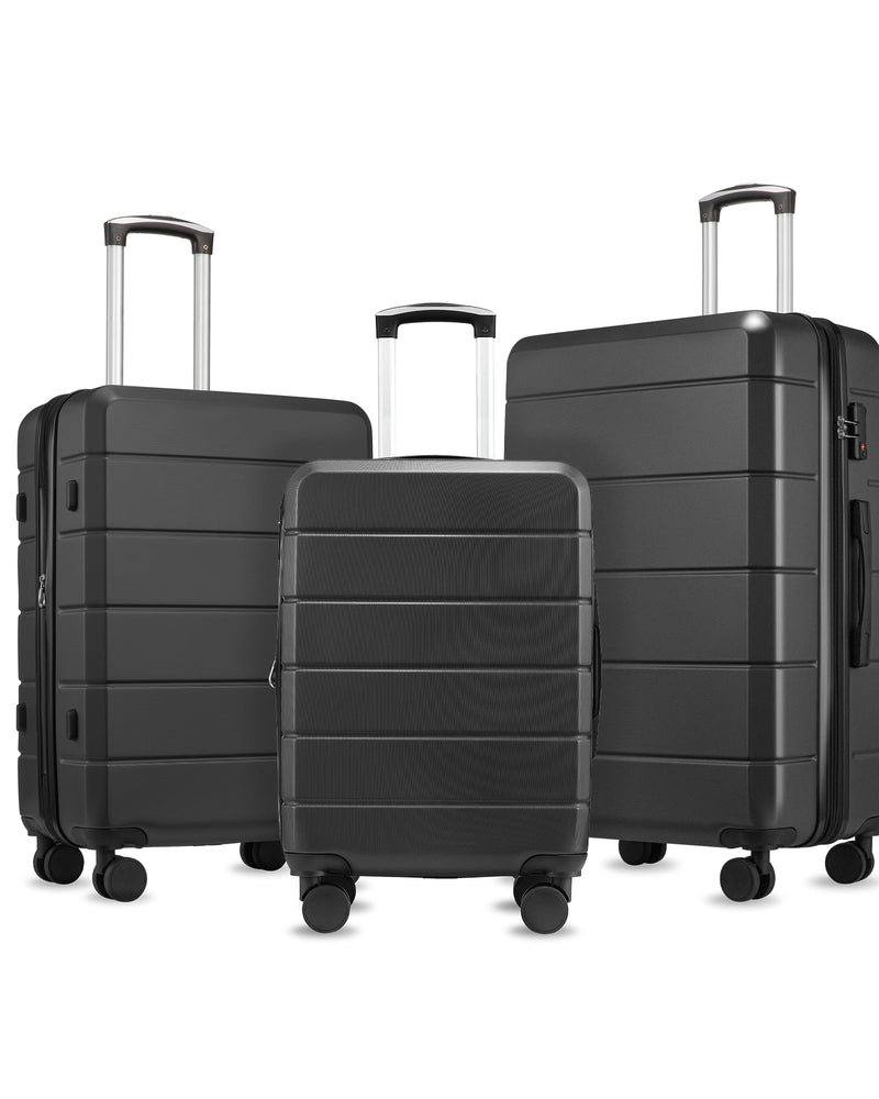 YOETEY Luggage Sets 3 Piece, Expandable Hardshell Suitcase with TSA Lock & Silent Spinner Wheels, Lightweight Hardside Travel Suitcase Set for International Trips (20/24/28 in, Black)
