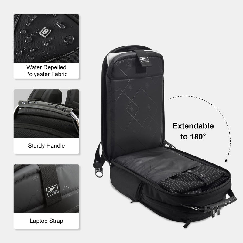 LEVEL8 Carry On Luggage with Compartment, 20 Inch Softside Expandable Travel Rolling Suitcase with 15.6" Laptop Backpack