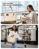 MATEIN HER Puffer Work Bag with Lunch Compartment for Women, Large Quilted Laptop Tote with Padded 15.6 Inch Laptop Compartment, Office Handbag Shoulder Bag with RFID Pocket & Detachable Phone Pouch