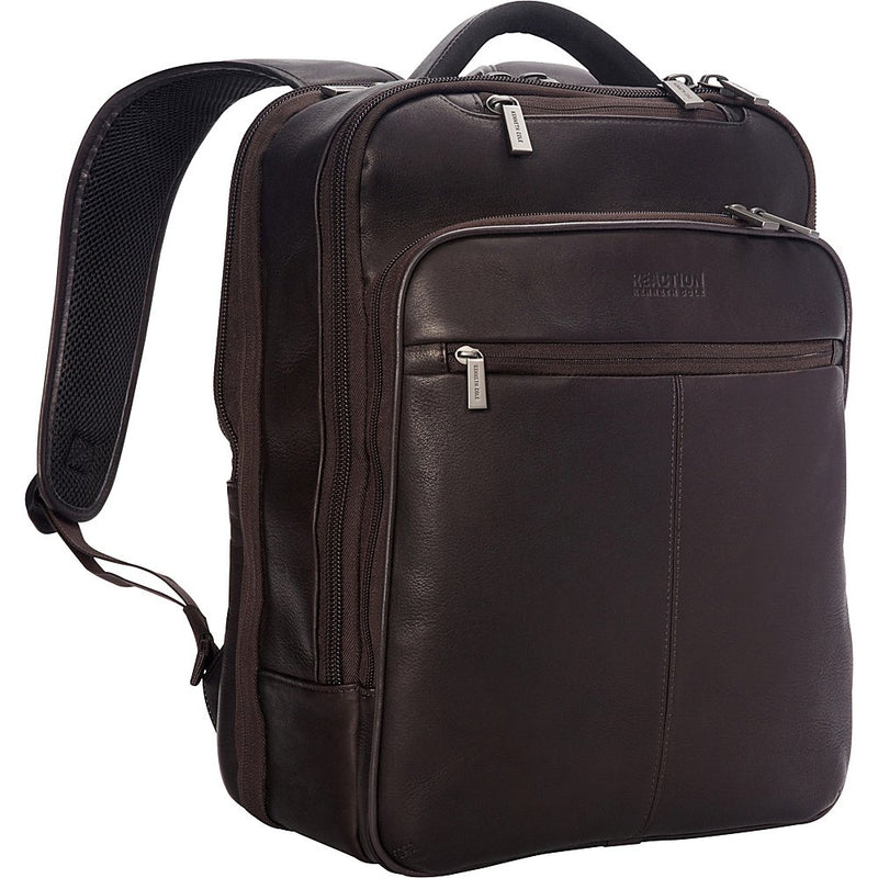 Kenneth Cole REACTION Colombian Leather 16" Manhattan Slim Laptop Travel Backpack, Brown
