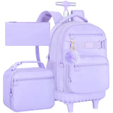 TXHVO 3Pcs Rolling Backpack for Girls Women, 19 Inche School Roller Backpacks with Wheels, Adults Wheeled Bookbag with Lunch Box(Purple)