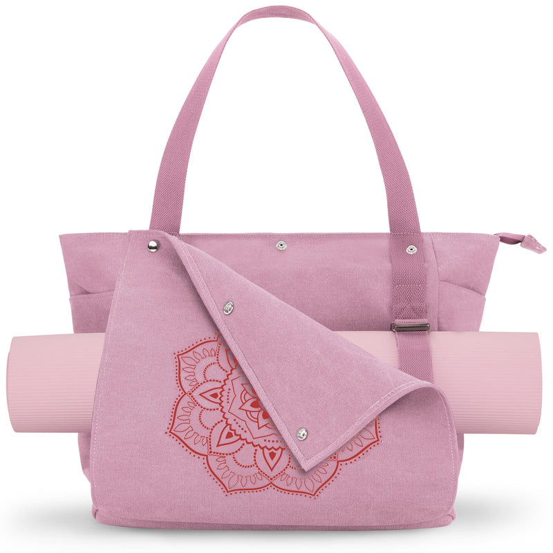 Gonex Yoga Mat Bag, Yoga Gym Bag Tote Bag with Multi Pockets For Women Men, Canvas Yoga Mat Carrier Take in Out Mat Easily For Pilates Travel Workout Office, Pink