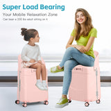 advwin 20" Carry-On Luggage with Seat for Kids & Adults, Lightweight Hardside Ride-On Suitcase with Front Opening, TSA Lock, 360° Spinner Wheels (Pink, 20-inch)