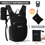 HIGH EXPERIENCE Hiking Backpack 10L/15L Small Daypack Lightweight Packable Travel Foldable Water Resistan for Women Men (Black, 10L)