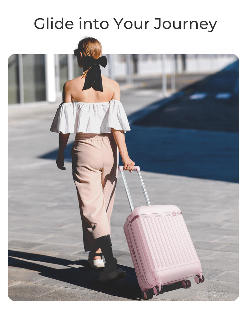 BAGSMART Carry On Luggage 22x14x9 Airline Approved with Spinner Wheels, Travel TSA Approved 100% PC Hard Shell Suitcases, 20 Inch Expandable Luggage with TSA Lock, Atlas Pink