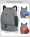 RHDZO Drawstring Backpack Gym Backpack with Shoe Compartment for Men Women String Sports Bag with Wet Pocket Cinch Swim Beach Bag, Gray (Patent Pending)