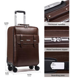 feilario Business Spinner Wheels Luggage PVC Leather Waterproof Carry-On Suitcase Aluminum Alloy Handle Soft Shell Luggage with TSA Lock (Brown, 20in)