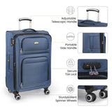 New York XPress Softside Luggage Sets 2 Piece,Expandable15% Lightweight Durable Suitcase Sets Double Spinner Wheels w/Combination LOCK （Blue,20in/26in）