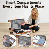 Voytra Lightweight Carry on Luggage 22x14x9 Airline Approved Suitcases with Wheels YKK Zipper TSA Lock, 2 Piece Luggage Set for Weekend Getaways & Travel Business (14/20 Beige)