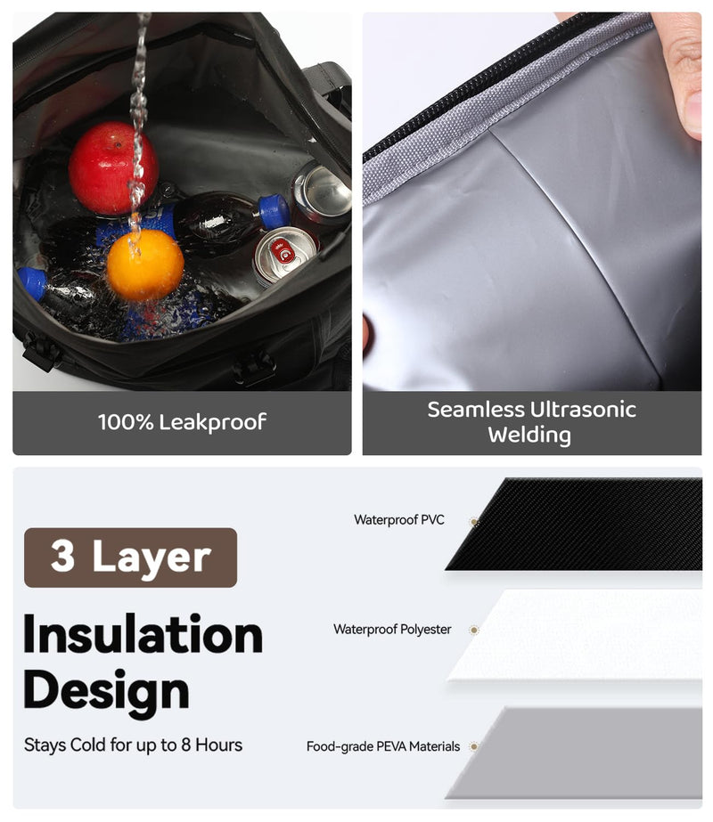 DEWUR Cooler Backpack 35 Cans Large Capacity Insulated Light Cooler Backpack,Waterproof and Leak-Proof,Portable with Bottle Opener,Perfect for Picnics,Camping,Beach,Hiking,Shopping20L（Black 35Cans）