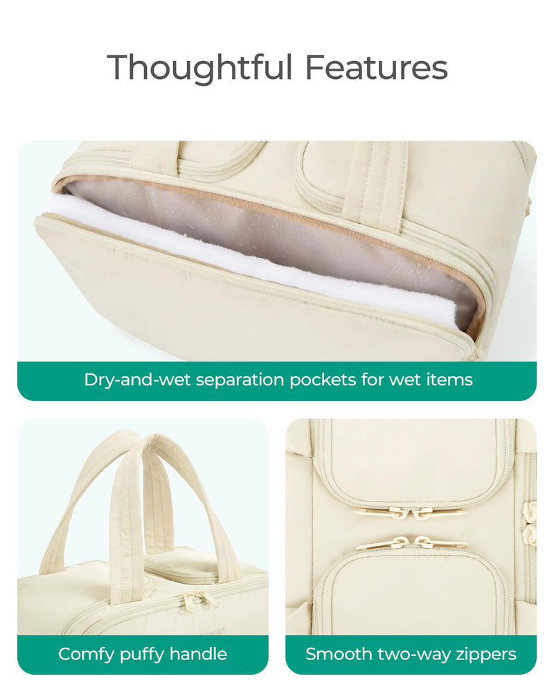 BAGSMART Travel Toiletry Bag, Puffy Large Toiletry Bag for Women, Lightweight Cosmetic Makeup Bag Organizer with Handle for Traveling, Accessories, Essentials, Toiletries (Green)