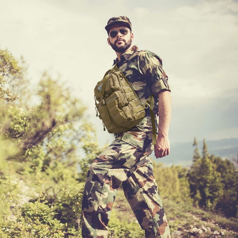 G4Free Tactical Sling Backpack Big Molle EDC Assault Range Bag Pack Military Style for Concealed Carry(Tan)