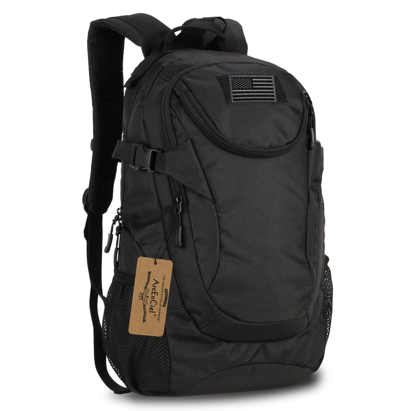 ArcEnCiel Motorcycle Tactical Backpack for Men - Sturdy‌ Military Pack with Rain Cover & Patch, MOLLE Water Resistant for Hiking, Commuting, Camping & Outdoor (Black)