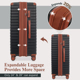 Merax 5 Piece Luggage Set Front Opening Expandable Hardside Carry On Suitcase with Double Spinner Wheels TSA Lock USB Port and Cup Holder,20" 24" 28"(Black Brown)