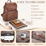 VASCHY Backpack Purse for Women, Fashion Cute Vegan Leather Flap Backpack Convertible Handbag for Ladies with Guitar Strap Brown