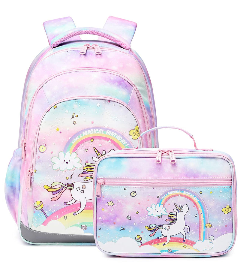 Abshoo Cute Kids Backpack For Girls Kindergarten Elementary Unicorn School Backpacks Set with Lunch Box (Unicorn Rainbow)