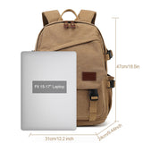 AUGUR Canvas Backpack for Men Casual Daypack Vintage Rucksack Laptop Backpack fit 15-17 inch Travel Hiking School Backpack(35L-Khaki)