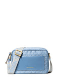 Michael Kors Jet Set Large Webbing Strap Crossbody Bag, Gold-Tone Hardware/Tonal MK Signature Nylon with MK Logo Webbing/French Blue