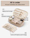 Vlando Travel Makeup Bag,Small Makeup Bag for Women,Gifts for Women Girls, Makeup Pouch Purse Travel Essentials Toiletries-Toffee