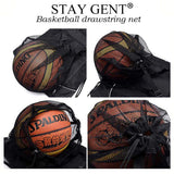 STAY GENT Drawstring Basketball Backpack for Boys, Foldable Soccer Backpack Gym Bag Sackpack Sports Sack with Detachable Ball Mesh Bag for Volleyball Baseball Yoga, Black