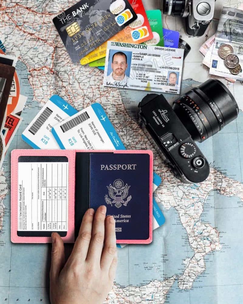 Sizobi Leather Passport Holder Covers, Passport Holder for Travel Women, RFID Blocking Wallet Case, International Travel Must Haves Travel Accessories for Women Men,Cruise Ship Essentials Gifts, Pink