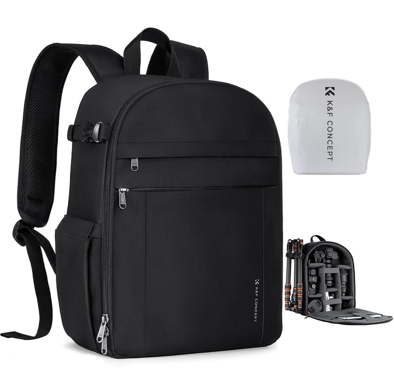 K&F CONCEPT Lightweight Camera Backpack Bag, Professional Photography Bag Compatible with Canon/Nikon/Sony Camera and Lens Accessories, Camera Case with Tripod Strap & Rain Cover