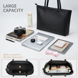 KALIDI Tote Bag Zipper Shoulder Bag Faux Leather Purses for Women Large Casual Handbag Work Dating College, Black