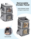 HOVONO Double-Compartment Pet Carrier Backpack for Small Cats and Dogs, Cat Travel Carrier for 2 Cats, Perfect for Traveling/Hiking/Camping, Grey