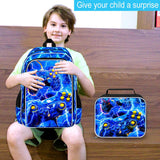 FTJCF 17" Gamer Backpack, Boys Lightning Kids Bookbag with Lunch Box, 3Pcs School Backpacks for Elementary Preschool Kindergarten (Blue)