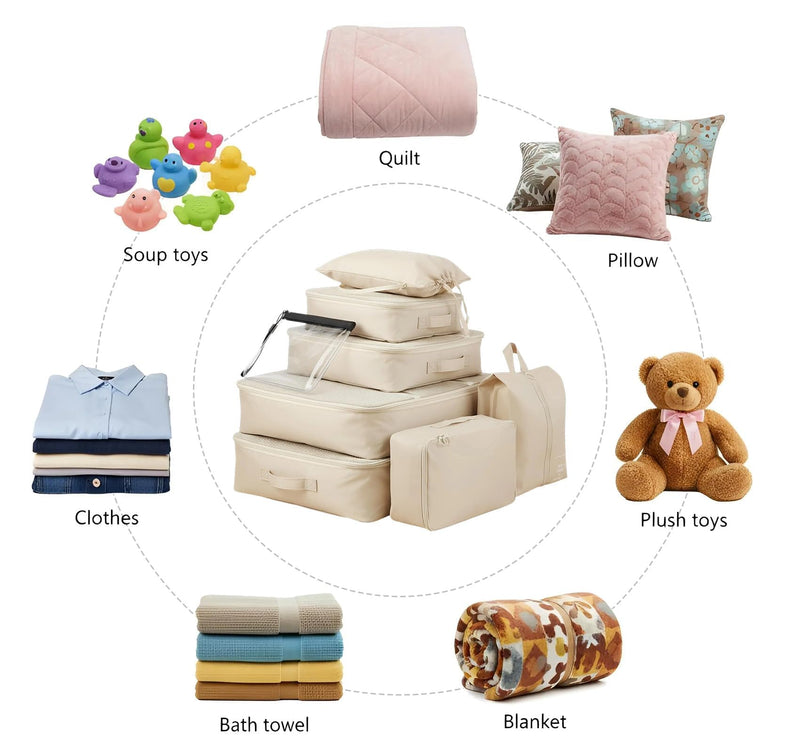 9 Set Packing Cubes for Suitcases Travel Luggage Sets Packing Organizers, Travel Organizer Bags Luggage Organizer with Shoe/Tioletry/Laundry Bag