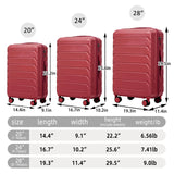 Ningering Wine Red 3 Piece Luggage Set, ABS Hardshell Suitcase with Spinner Wheels, Travel Carry on Suitcases with Combination Lock, 20/24/28 Inch (WINE RED)