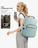 LOVEVOOK Laptop Backpack Purse for Women, Work Travel Computer Bags, College School Backpack for Student Girl, Quilted Casual Daypack with USB Port, Fit 15.6 Inch Laptop, Mint Green
