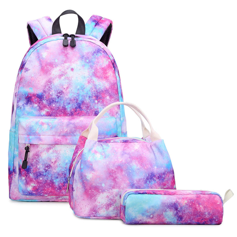 abshoo Lightweight Water Resistant Galaxy Backpacks for Teen Girls School Backpack with Lunch Bag (Galaxy Pink Set)
