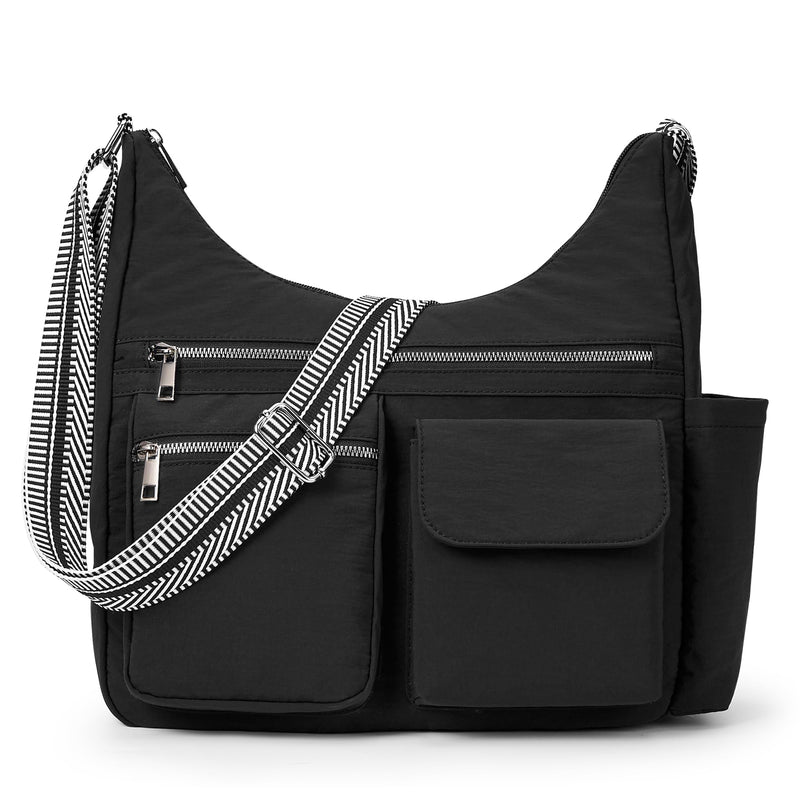 KALIDI Nylon Crossbody Bags for Women Trendy Cross Body Purse with Multiple Pockets For Ladies Casual Work Travel, Black