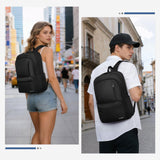 SUIKIHUM Nylon Backpack for Men & Women, Water-Resistant Everyday Backpack with 15.6" Laptop Compartment, Anti-Theft Pocket & Luggage Strap, Black