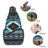 QISENTIS Southwest Native American Tribal Sling Bag for Women Crossbody Bag Aztec Turquoise Striped Geometry Print Sling Backpack for Men Navajo Design Shoulder Bag Gym Sports Travel Hiking Daypack