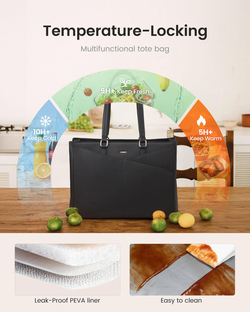LOVEVOOK Lunch Tote Bag for Women, 3 in 1 Work Bag with Insulated Lunch Compartment, Laptop Bag with Large Cup Holder for Office, College, Casual, Black