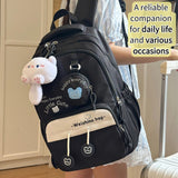 Vivixilan Cute Backpack with a Plush Pendant, Stylish Multi-pocket Bookbag with Anti-theft Design for New Semester Gifts (black)