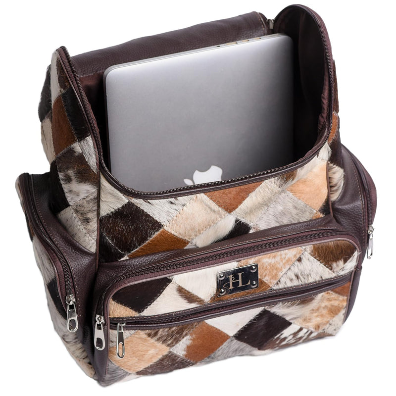 Edgestyle Luxury Cowhide Leather Backpack for Women & Men – Genuine Hairon Cowhide Western Diaper Bag, Stylish Work & Travel Laptop Backpack with 14” Padded Sleeve, Spacious Interior & Durable Zippers