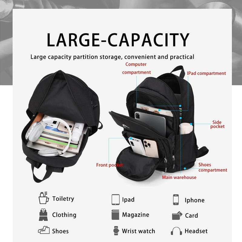 HEAD Waterproof Travel Backpack for Men, Lightweight 15.6 Inch Laptop Backpack with Shoes Compartment, Casual Daypack College Backpacks with 8 Pockets for Overnight/Sports Gym/Work/Fitness