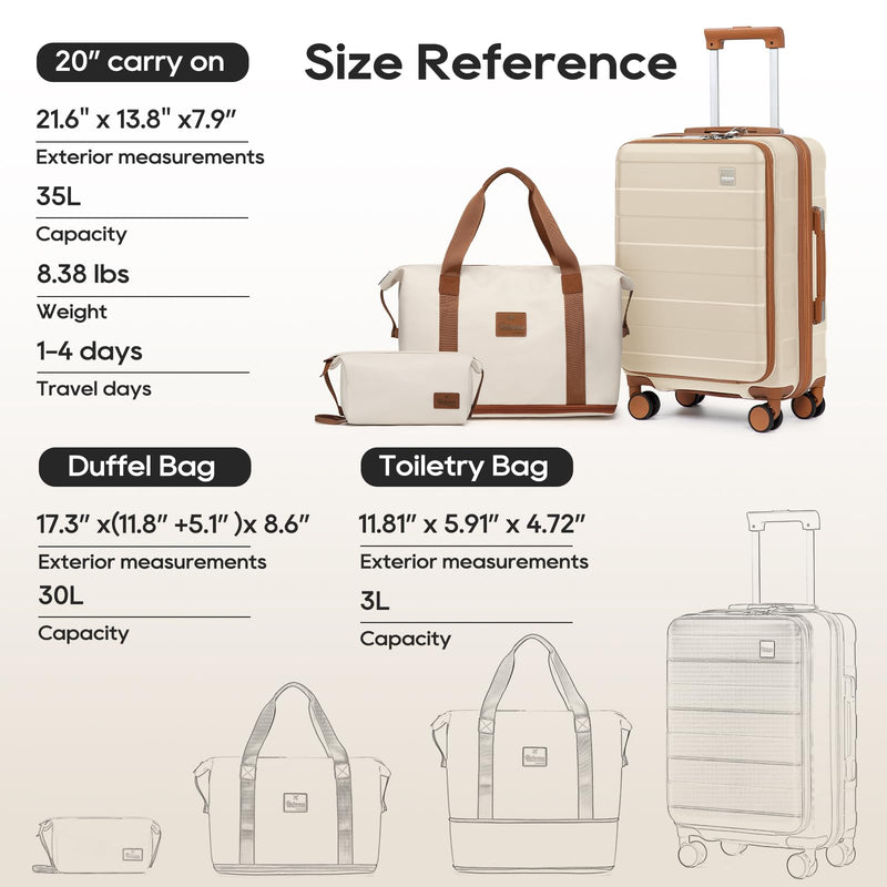 imiomo Carry on Luggage Airline Approved with Front Pocket and USB Port, Hard Shell 20 Inch Travel Carry-on Suitcase with Spinner Wheels and TSA Lock, White