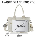 Womens Casual Corduroy Tote Bags with Multiple Pockets Fashion Hobo Crossbody Bag Travel Shoulder Bags Cute Purse Handbag (White)