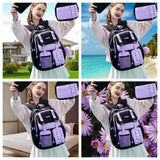 Miacollie Girls Backpack with Lunch Box and Pencil,Travel Daypack Cute backpack for Teens Girls Women Students (Black & Purple)