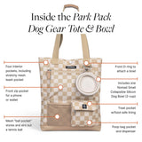Cleverpup Park Pack 2-Piece Set Dog Gear Tote – Dog Travel Bag with 8 Pockets, Treat Pouch, Poop Bag Dispenser, Quick-Dry Ball Pocket, Collapsible Bowl, Perfect for Walks & Park Trips, Checkerboard