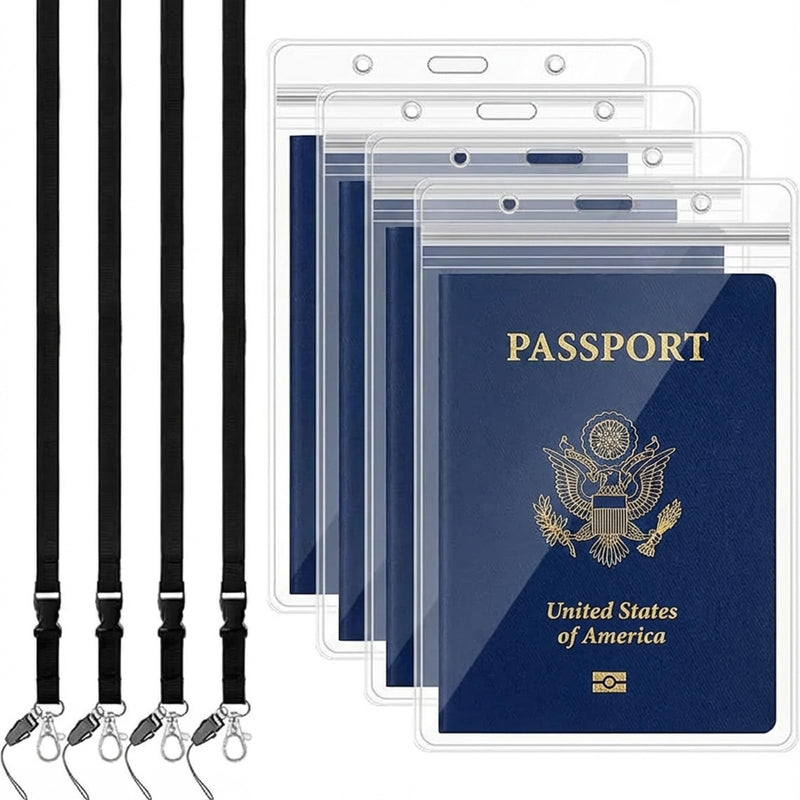 Tinlade 4 Pack Waterproof Passport Holder Pouch Ticket Holder Travel Wallet with Resealable Pockets Adjustable Lanyard for Men Women