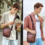 AGDHERSNVX Small Crossbody Bags for Men Women,Genuine Leather Messenger Purse,Trendy Design Satchel Bag with Adjustable Shoulder Strap Brown