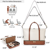 BOSTANTEN Weekender Bags for Women Leather Travel Duffle Bag Carry On Overnight Duffel with Shoe Compartment, Beige&Brown
